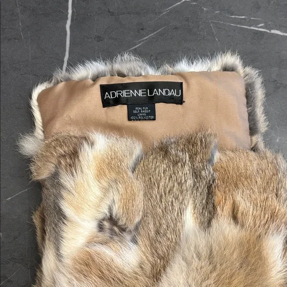 Adrienne Landau Real Fur Scarf in Tan and Cream - Picture 2 of 5